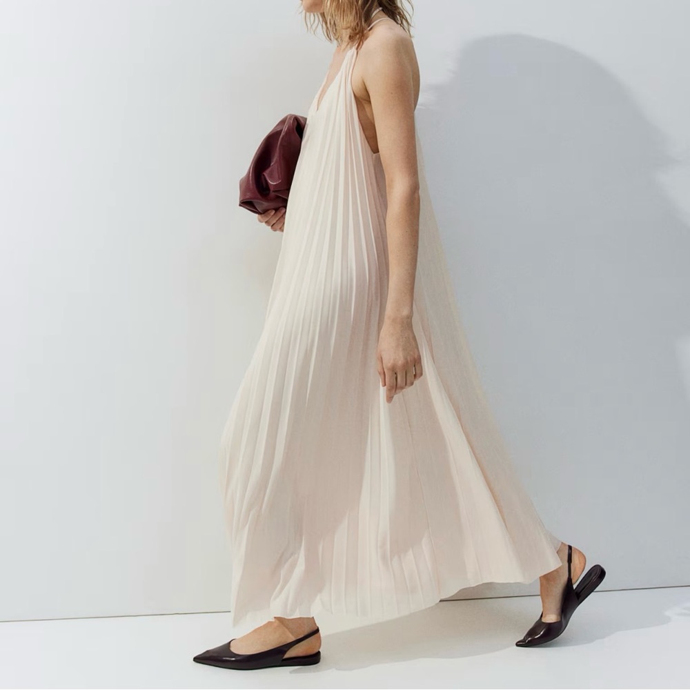 Pleated Cream Maxi Dress